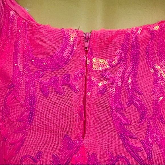 B. Darlin Pink Dress Pattern Sequin V-Neck Spaghetti Straps Maxi Gown 3-4 - Picture 12 of 16